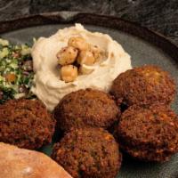 Falafel Plate · Mix of golden Garbanzo beans with garlic, beans and Garbanzo with garlic, onions, herbs and ...