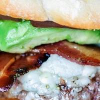 Chop Bar Burger · Cream Co. ground beef, house-cured bacon, Roma tomatoes, avocado, garlic aioli, Acme Kaiser ...