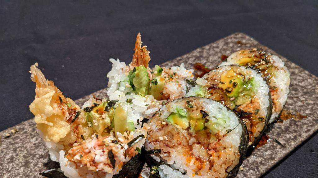 Shrimp Tempura · Classic Roll with Deep Fried Crispy Shrimp Tempura with Avocado and Cucumber.