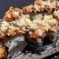 Crunch Dragon · Shrimp tempura, cucumber, avocado topped w/ bbq eel & crunch on tops