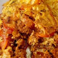 Chorizo & Eggs Breakfast · Two scrambled eggs with chorizo and corn or flour tortilla. Served with dad's homemade hash ...
