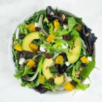 BEETBOX · Mixt greens, arugula, roasted golden beets, avocado, goat cheese, toasted walnuts, dried cra...