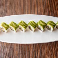 Green Caterpillar Roll · BBQ eel and cucumber topped with avocado and eel sauce.