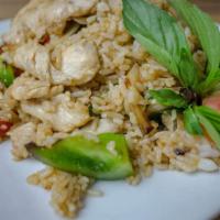 Basil Fried Rice · Fried rice blended with Thai basil leaves, bell peppers.