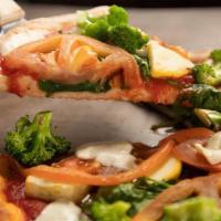Vegan Pizza · Spinach, broccoli, zucchini, fresh tomatoes.