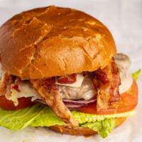 Bacon Burger · Fresh ground steak, bacon, lettuce, tomatoes, onion, pickle, mayo..