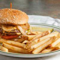 Original Big Burger · Cal. 1610-1875. Our award-winning items. 1/2lb burger with sautéed onions and cheddar cheese.