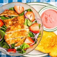 Strawberry Spinach Salad · Country Waffles (North Cedar Avenue) favorite: Grilled chicken, chopped pecans, strawberries...