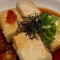 Agedashi Tofu · Delicately fried tofu with an airy crunch covered in our handcrafted Tempura broth. Garnishe...