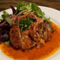 Soft Shell Crab Salad · deep fried soft shell crab with organic mix greens, come with spicy lemon dressing
