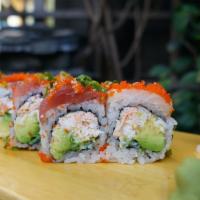 Rainbow Roll · Tuna, Salmon,  Albacore, Crab, Avocado, & Crunch Tempura Bits!