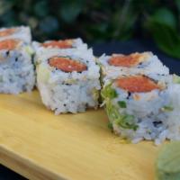 Spicy Tuna Roll · with Crunch Tempura Bits inside.