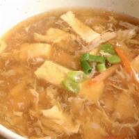 *Hot & Sour Soup (酸辣汤) · Vegetarian. Spicy.