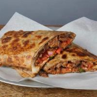QUESADILLA * · A crispy wheat tortilla with your choice of meat, melted Jack cheese, & pico de gallo