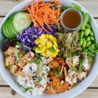 Poke Bowl (3 Scoops) · Your choice of 3 scoops of Protein served over rice & mixed greens with krab salad, seaweed ...