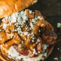 Voodoo Burger · Spicy. Provolone, blue cheese, bacon, and sautéed mushrooms with spicy voodoo sauce.