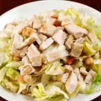 Chopped Chicken Salad · Lettuce, garbanzo, cucumber, tomato, peperoncini, artichoke hearts, provolone and grilled ch...