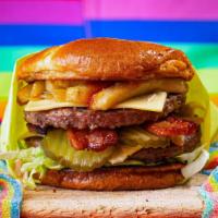 Help Me Daddy · Two (2) studly beef daddy patties, double American cheese, caramelized onion, pickles, bacon...