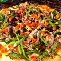 Amigos Veggie Garden (Vegetarian) · Choice of any sauce, mushrooms, red onion, spinach, green onion, bell pepper, black olives.