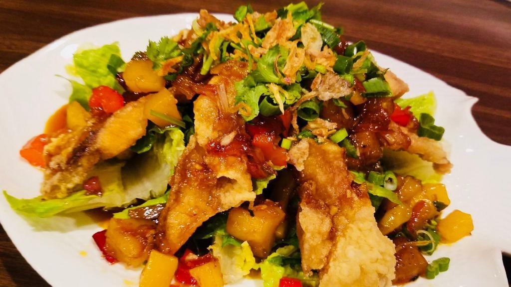 H13. Summer Fish Fillet · Deep fried tilapia fish fillet topping with mango sweet and sour sauce.