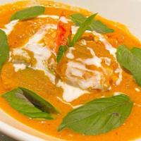 C6. Pumpkin Curry · Spicy. Dice pumpkins cooked in coconut milk with aromatic selection Thai paste with choice o...