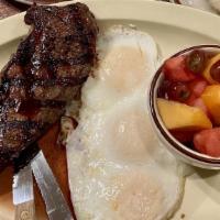 New York Steak & Eggs Platter · New York steak, three eggs, seasoned homestyle potatoes and your choice of two sweet potato ...