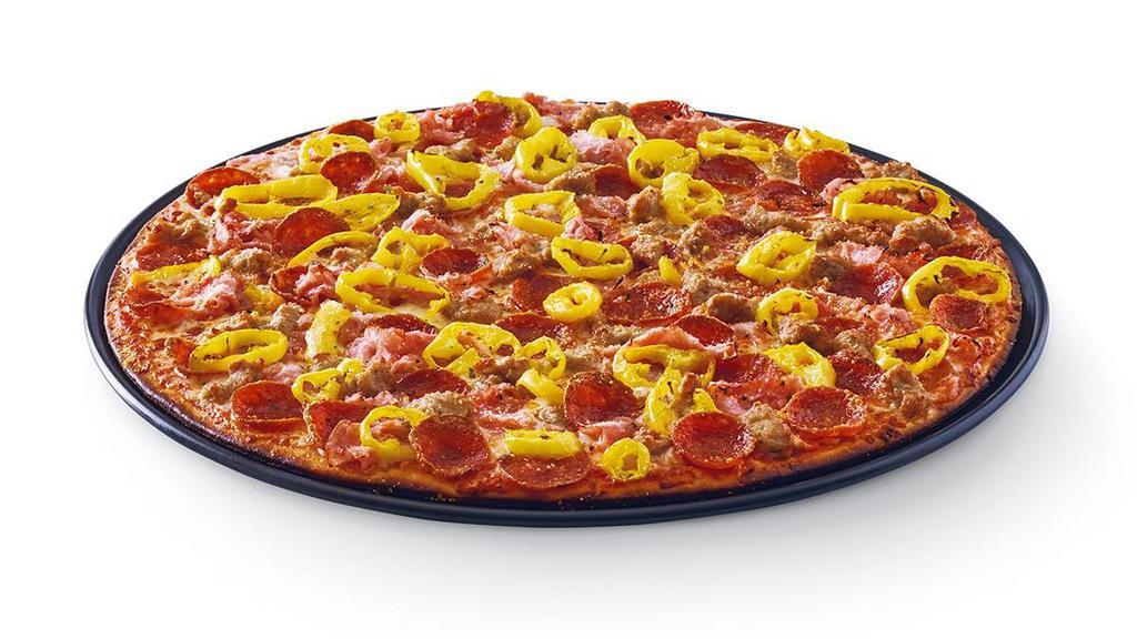 Founder'S Favorite® · Heritage pepperoni, family recipe sausage, shaved ham, banana peppers.