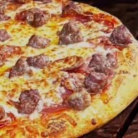 #6. All Meat · Via Mia tomato sauce, Via Mia Mozzarella cheese, salami, pepperoni, linguica, ham, Italian s...