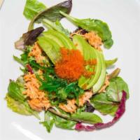 Spicy Crab Salad · fresh Organic green Spring Mix house-made miso dressing, topped with spicy crab salad,, Seaw...