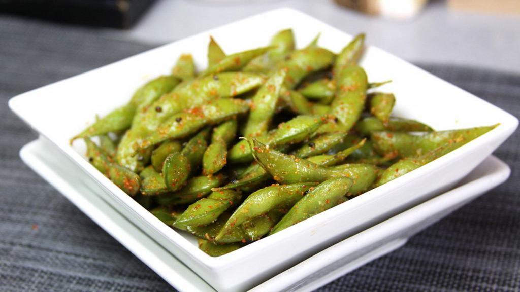 Spicy Edamame · Boiled soy bean with spicy sauce.