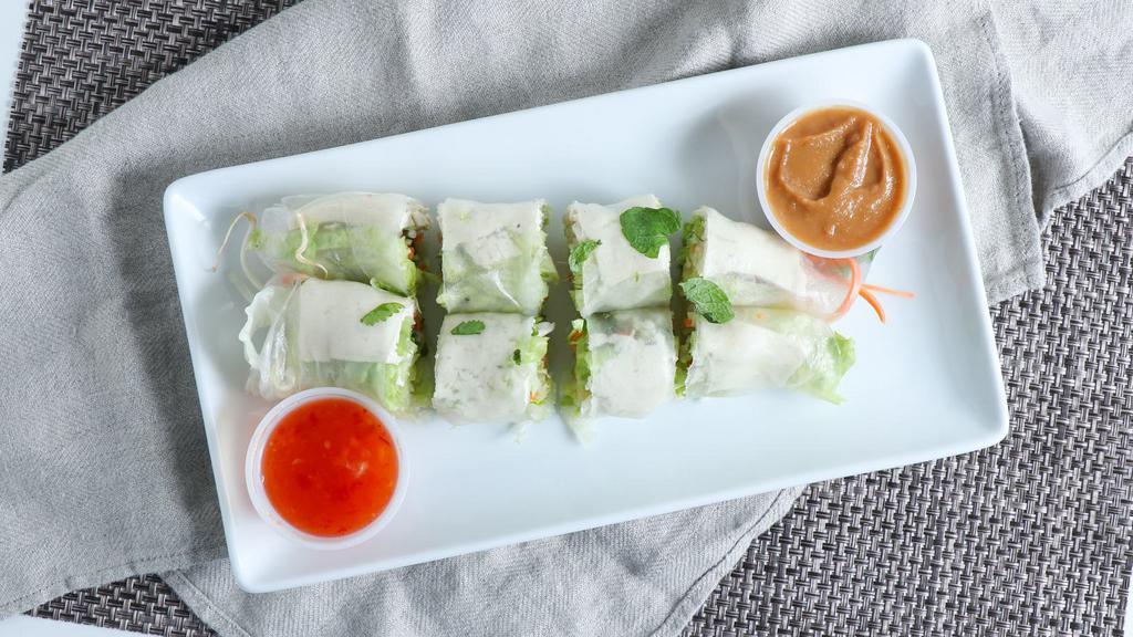 Fresh Vegetables Roll · Fresh veg spring roll wrap with rice paper served with peanut sauce and sweet chili sauce.
