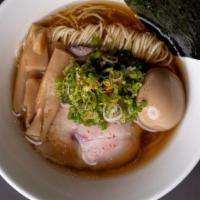 Shoyu Ramen · Fish Broth, Kakuni (Pork Belly), Menma (Bamboo Shoot), Soft Boiled Egg, Green Onion