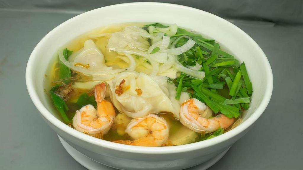 HT69. Wonton Noodle Soup · Comes with choice of noodle, bok choy, Shrimp, Chicken, and pork wanton