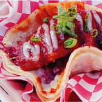 GangJung Fried Chicken Taco · Famous ARIA's GangJung Fried Chicken with the warm tortilla, chipotle aioli fresh coleslaw, ...