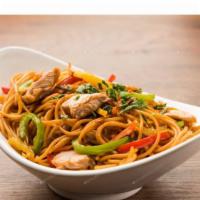 Chicken Hakka Noodles · Noodles stir fried with vegetable and sauces , a popular Indo - Chinese street food dish.