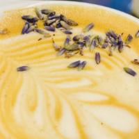 Lavender Oat Latte · House made lavender syrup, choice of milk, topped with lavender petals.