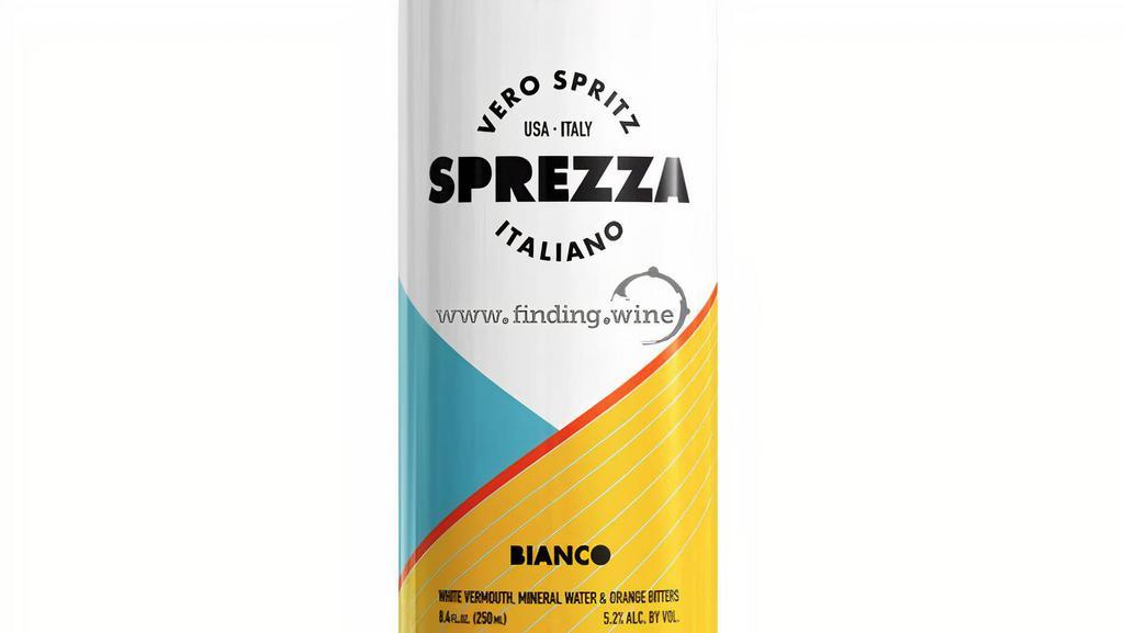 Sprezza Bianco Spritz · Dry, bubbly, refreshing. Floral alpine palate of angelica, chamomile, elderflower, gentian and mint. Finishing on notes of bitter orange, ginger and pink grapefruit peel. Properly carbonated. Made with Mancino Vermouth Bianco, Scrappy’s Bitters, mineral water, carbonation. 250 ml | 5.2% Alc. by Vol, 80 calories. 100% natural, gluten free, vegan.