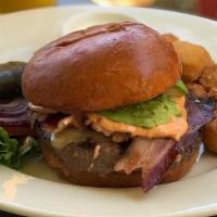 The Burger 8oz · chuck brisket-short rib patty, lettuce, tomato, red onion, pickle