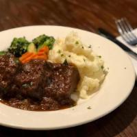 Guinness Pot Roast · mashed potatoes, sauteed vegetables, Guinness gravy
