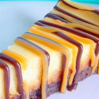 Caramel Fudge Cheesecake · Moist caramel fudge cake.