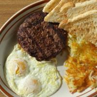 Eggs (2), Any Style · Hash browns or country potatoes and toast.