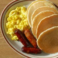 Gold Special · Two fresh ranch eggs, two ham, four bacon, or four sausage and six pancakes.