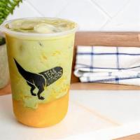 Mango Matcha Latte · Fresh mango hand blended topped with Organic Matcha Latte