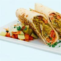 Falafel Wrap - Vegan · Hummus, tomato, cucumber, Persian pickles, pickled turnip, and tahini. wrapped in a Lavash B...