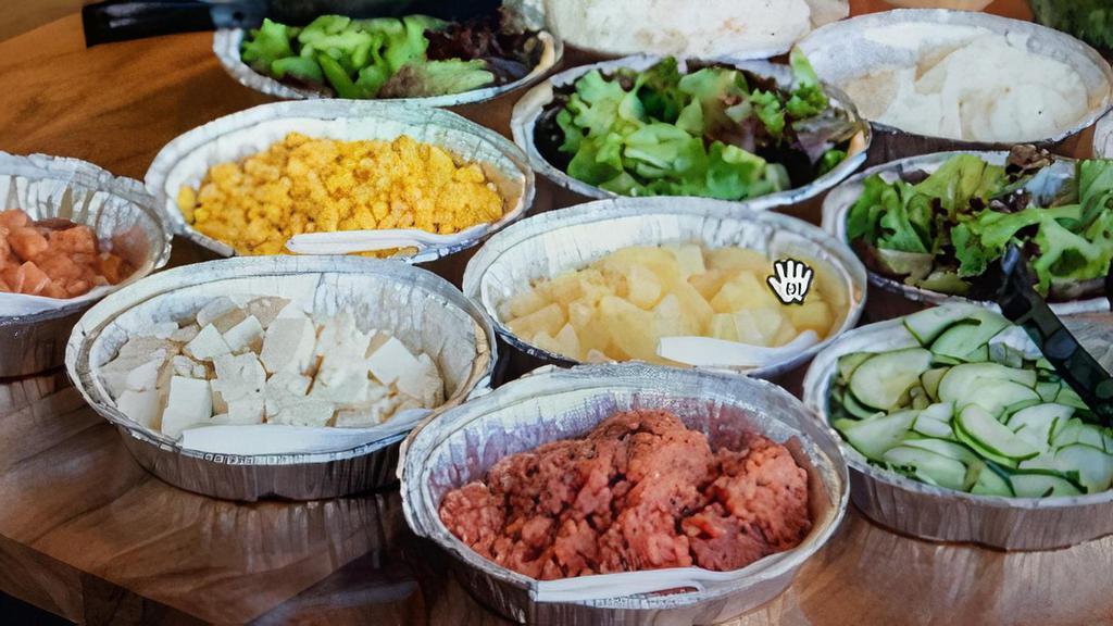 Catering Menu · Catering Menu for $15 / Person.  Please give us a head of time notice for large order.
Let us know your serving and we can divide that amount.
1. Chose of White Rice, Brown Rice, and Mix Green (limit 3)
2. Chose of Toppings (limit 6 Toppings)
3. Chose of 1st Protein
4. Chose of 2nd Protein
5. Chose of 3rd Protein
6. Chose of Sauce (Limit 4 Sauce)
7. Add Crunch - Optional- (Limit 2)