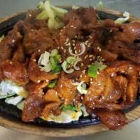 Dae Ji Bul Go Gi (L) · Spicy. Marinated Korean BBQ pork in spicy sauce.