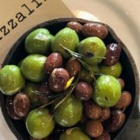 Olives · warmed with rosemary, bay & lemon