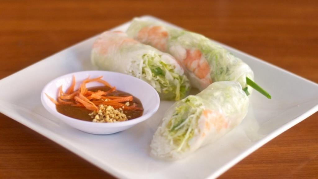 1. Goi Cuon (Spring Rolls) (2) · Shrimp, pork and vegetable rolled in rice paper. Your choice of shrimp or shrimp and pork or vegetable.