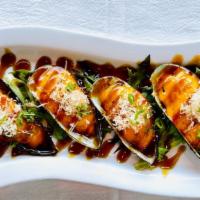 Baked Mussel 6pc · 6pc baked mussel with spicy mayo and masago