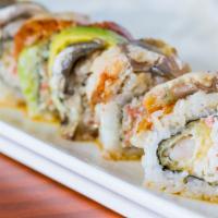Dragon Roll · 8-pc barbecued unagi eel, tempura shrimp, crabmeat, avocado and teriyaki sauce